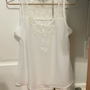 LC Lauren Conrad White Lace Trim Blouse